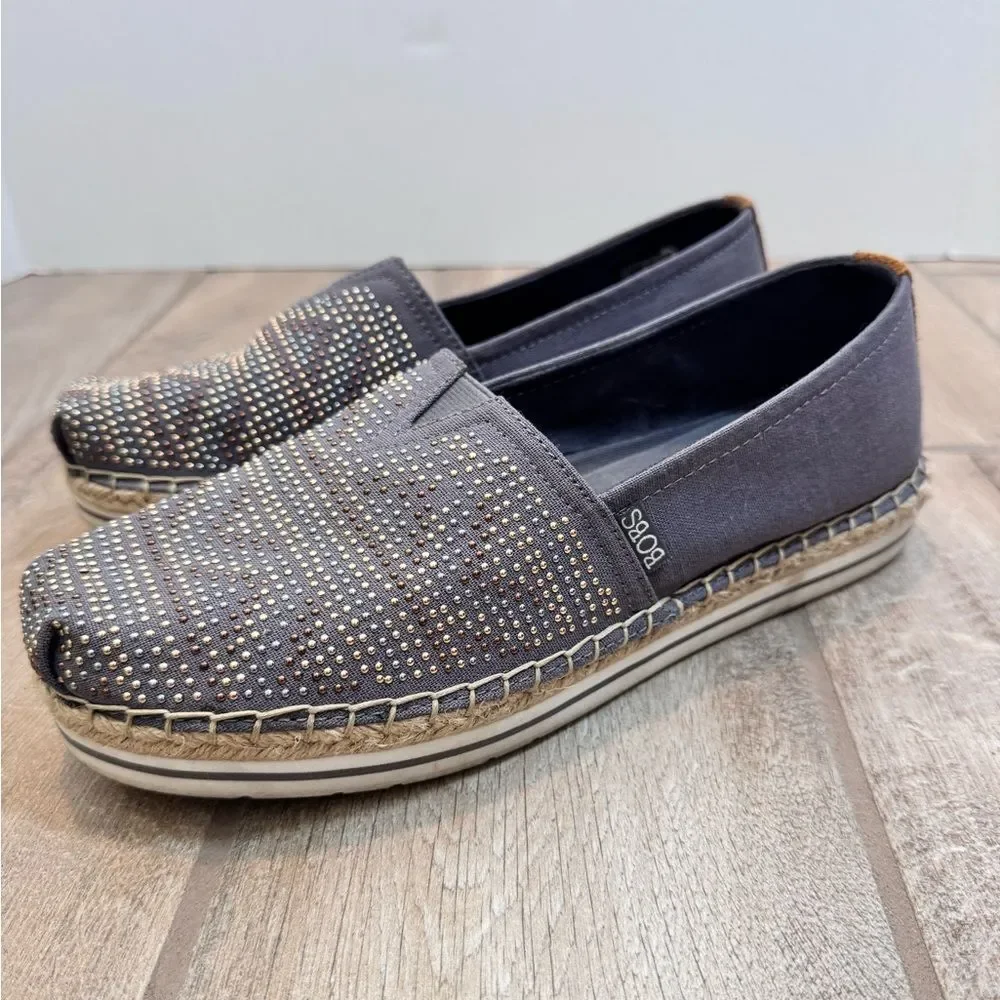 BOBS Skechers Women’s Gray Moonbeams and Stars Slip-On Espadrille Shoes Size 10